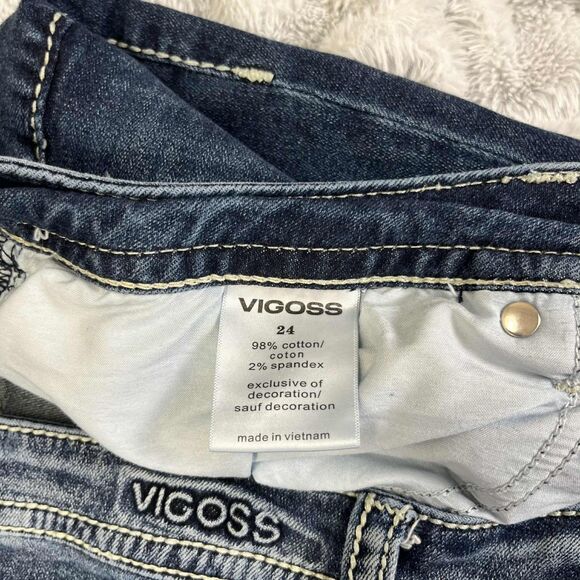 Vigoss Jeans Women 24 Slim Boot Mid Rise Medium Wash Stretch Denim Embroidered - Picture 5 of 9